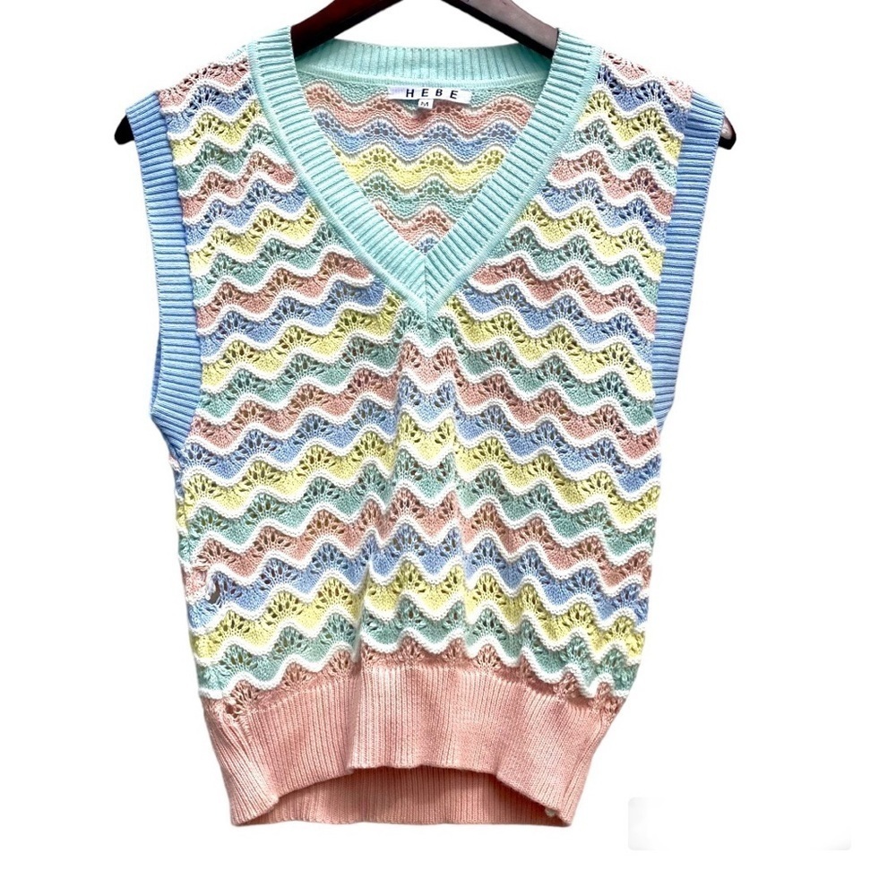 HEBE Studio Scallop Knit Pastel Sweater Vest Vintage Style Women’s Size Medium